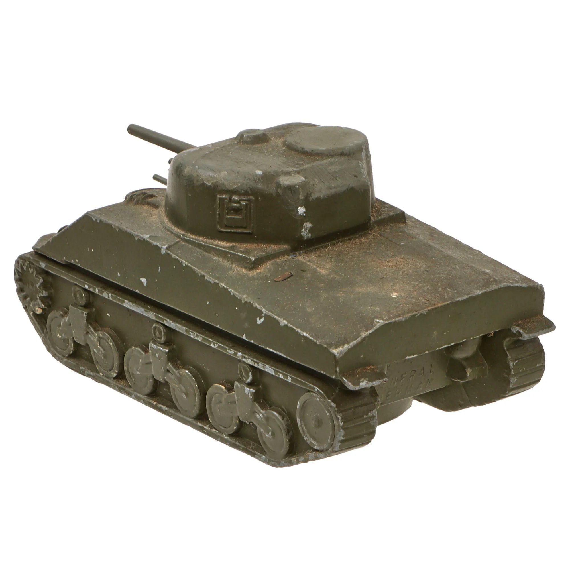 Original U.S. WWII Vehicle Identification Model Set with T17 Deerhound Armored Car, M4 Sherman Tank, and Damaged German Tank Repainted with Decals — image 6