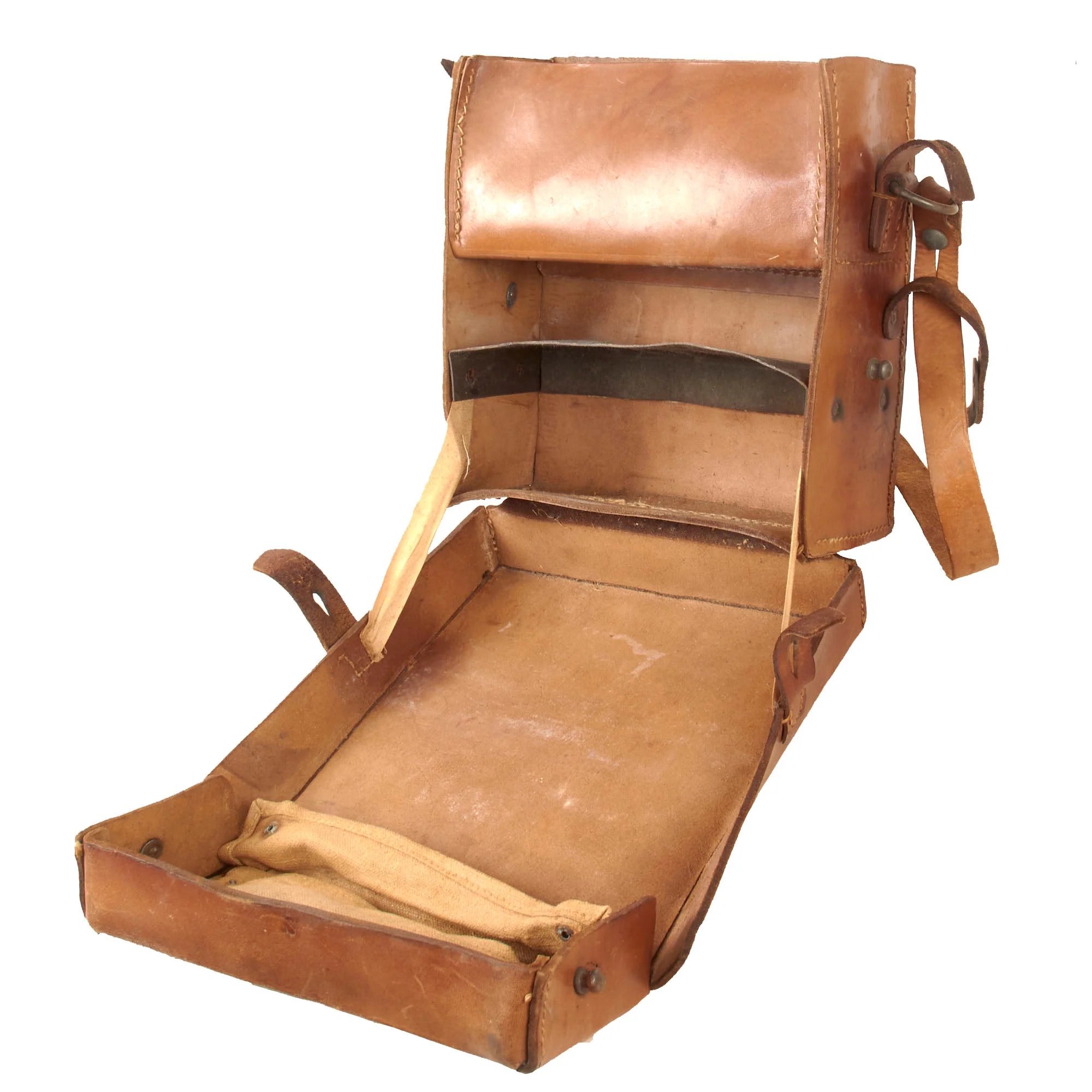 Original German WWII Large Pattern Field Medic Leather Case by E.G. Leuner GmbH with Shoulder Strap - Dated 1944 — image 6