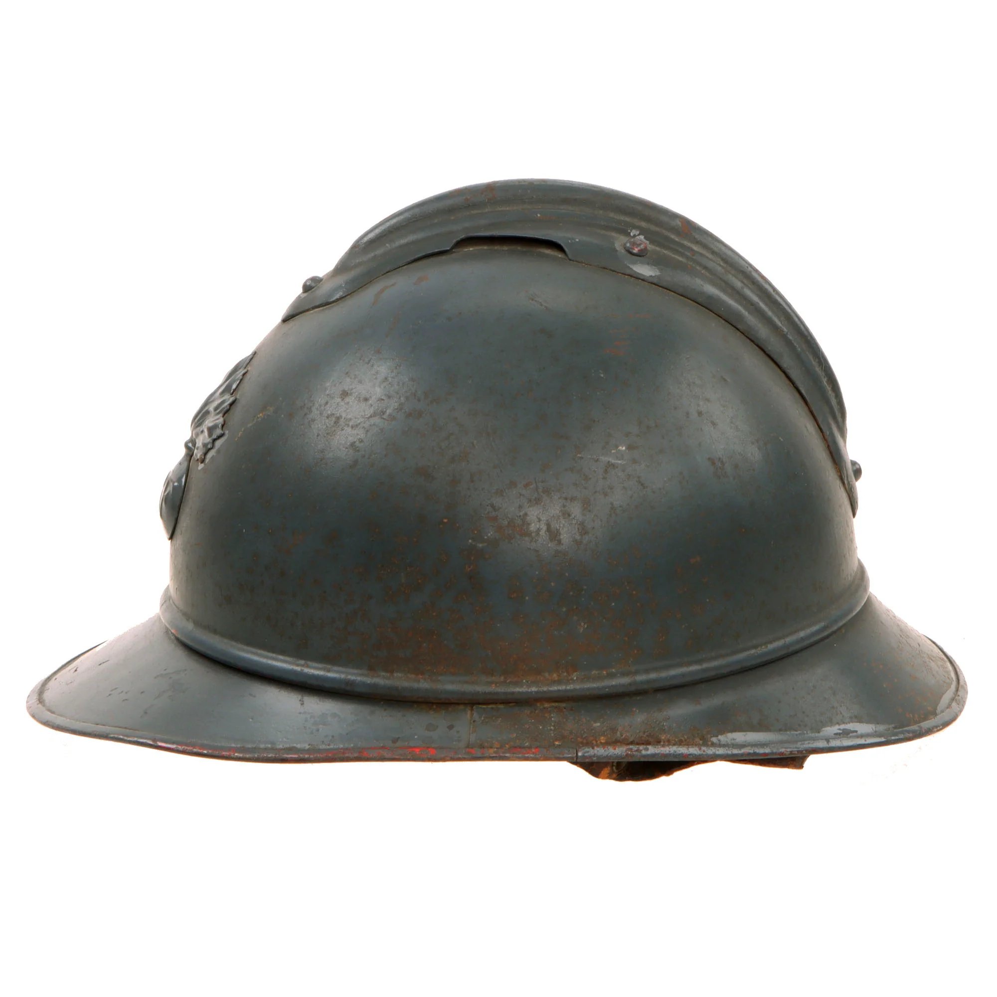 Original French WWI Issue Model 1915 Infantry Adrian Helmet in Horizon Blue with Liner & Chinstrap — image 11