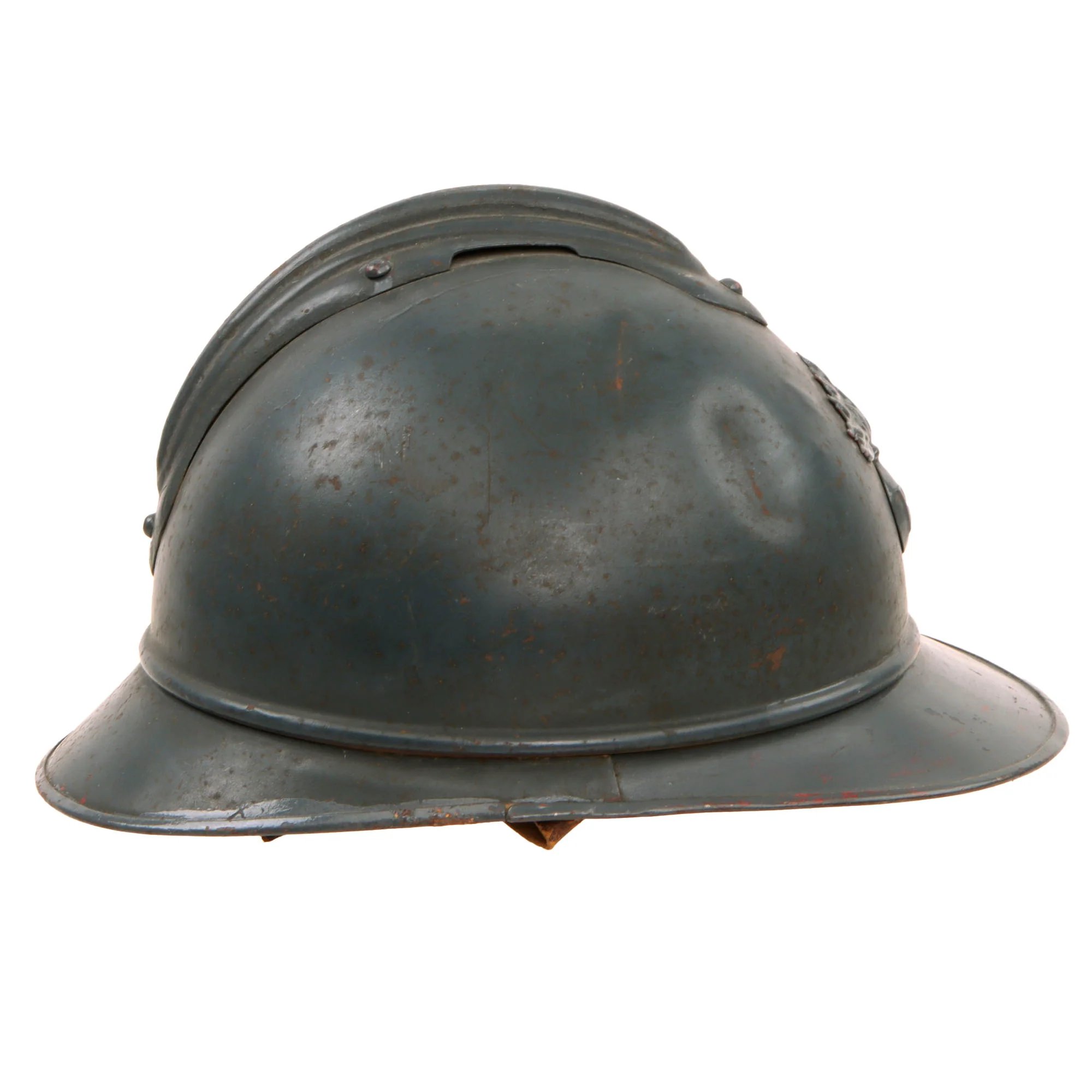 Original French WWI Issue Model 1915 Infantry Adrian Helmet in Horizon Blue with Liner & Chinstrap — image 12