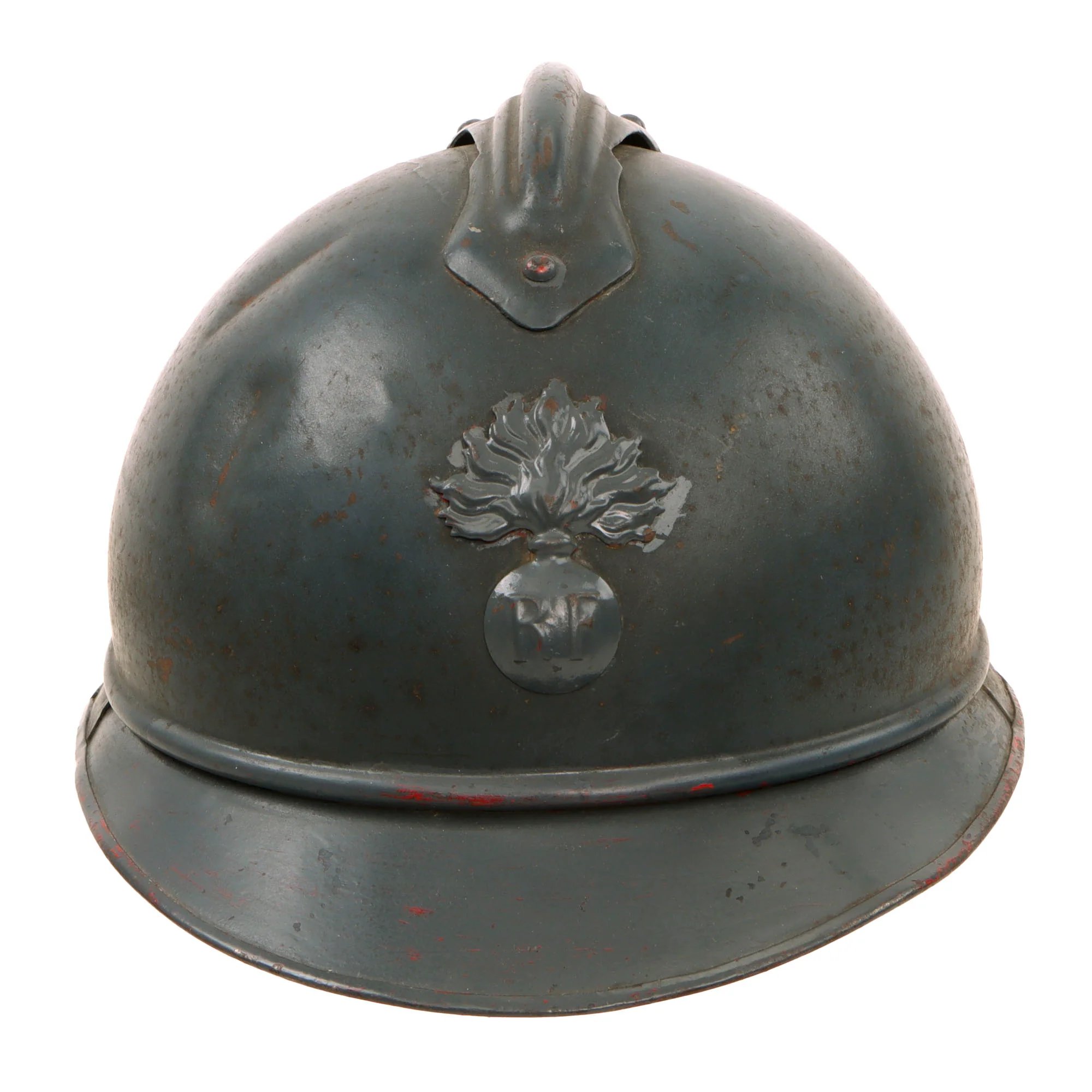 Original French WWI Issue Model 1915 Infantry Adrian Helmet in Horizon Blue with Liner & Chinstrap — image 14