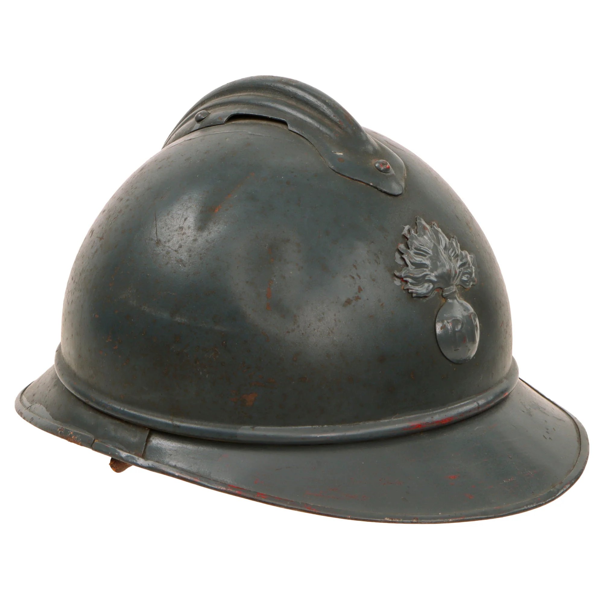 Original French WWI Issue Model 1915 Infantry Adrian Helmet in Horizon Blue with Liner & Chinstrap — image 3