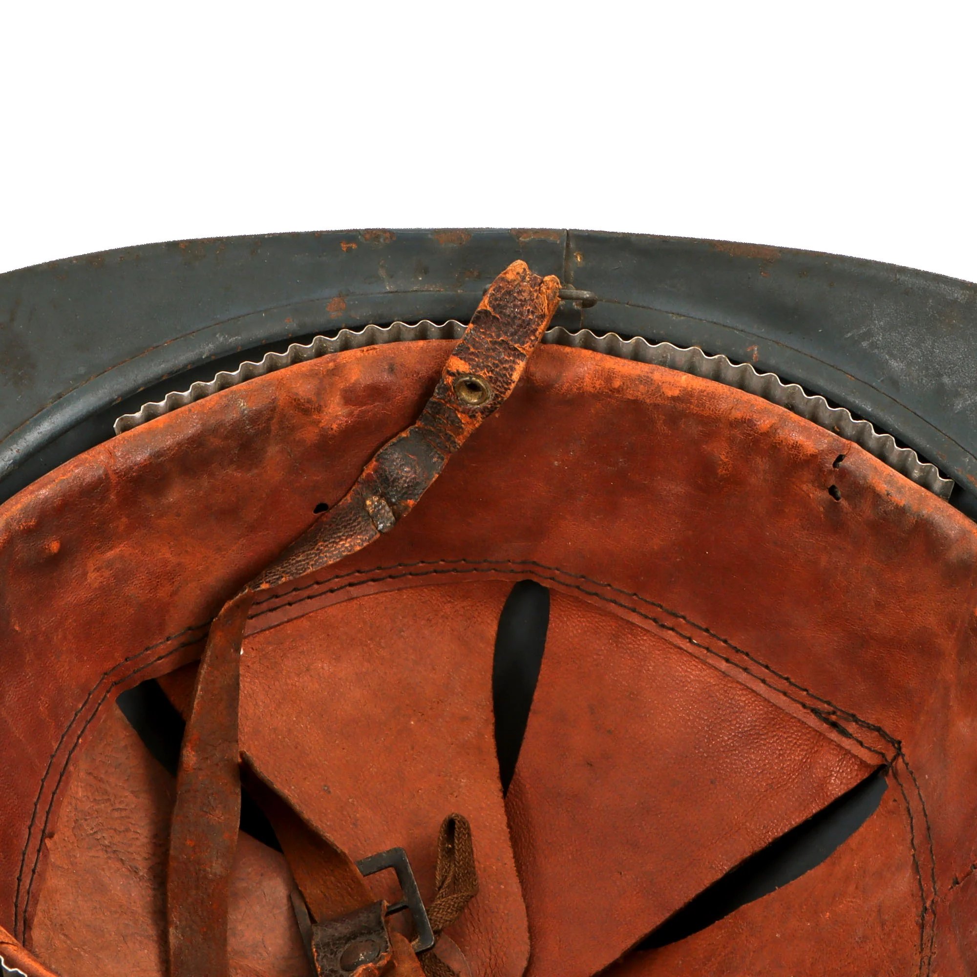 Original French WWI Issue Model 1915 Infantry Adrian Helmet in Horizon Blue with Liner & Chinstrap — image 9