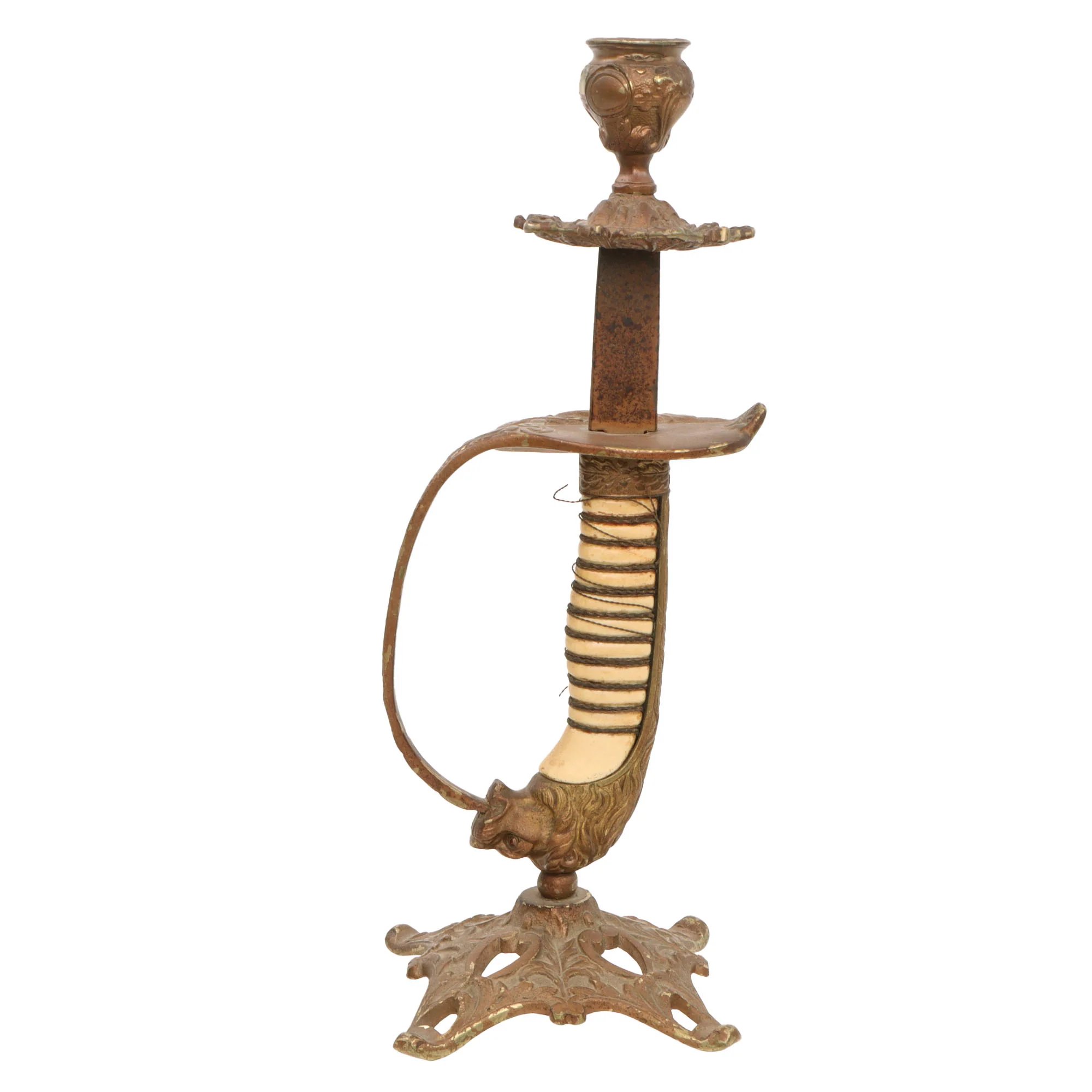 Original Imperial German WWI Kaiserliche Marine Navy Lion Head Sword Hilt Candlesticks - Set of Two — image 10