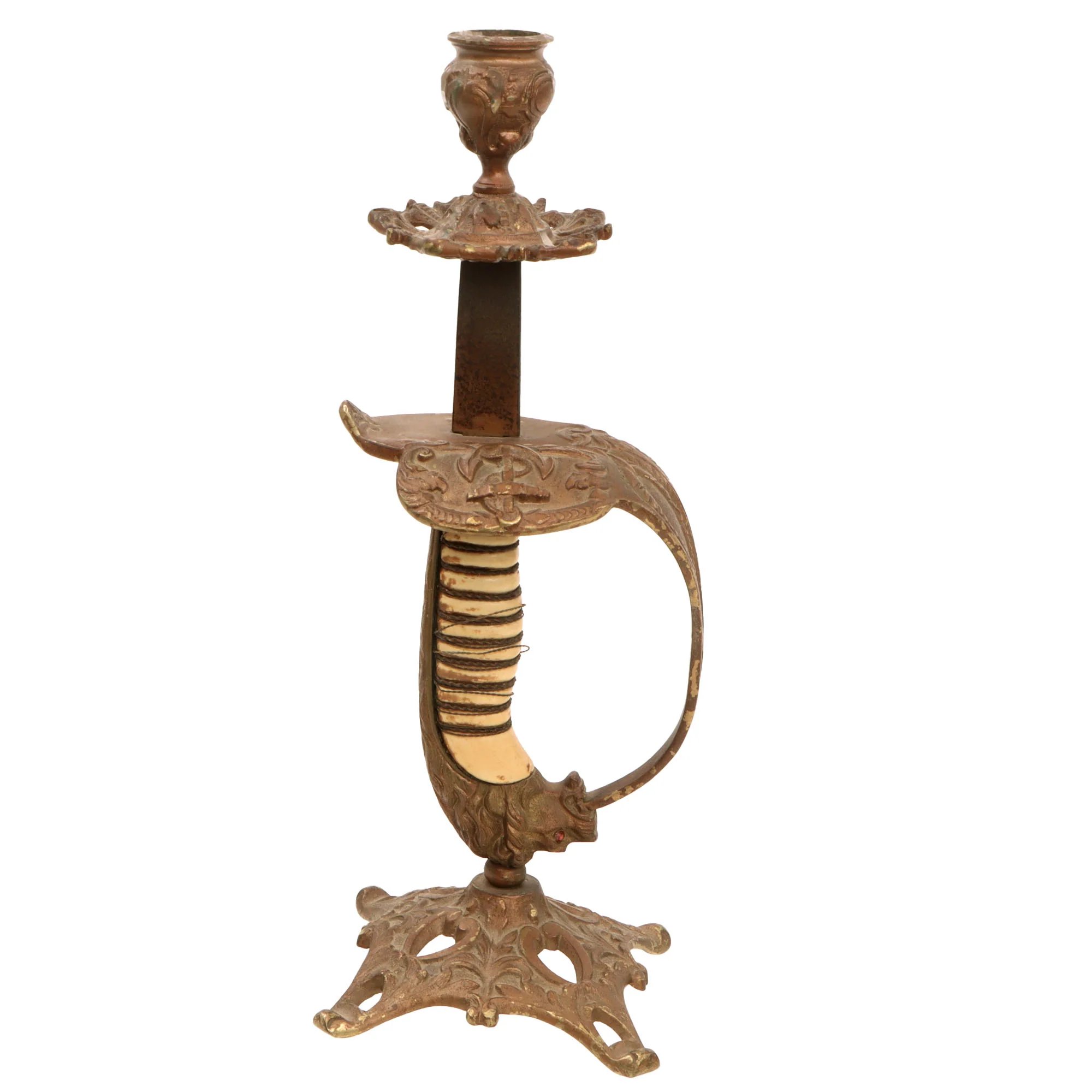 Original Imperial German WWI Kaiserliche Marine Navy Lion Head Sword Hilt Candlesticks - Set of Two — image 3