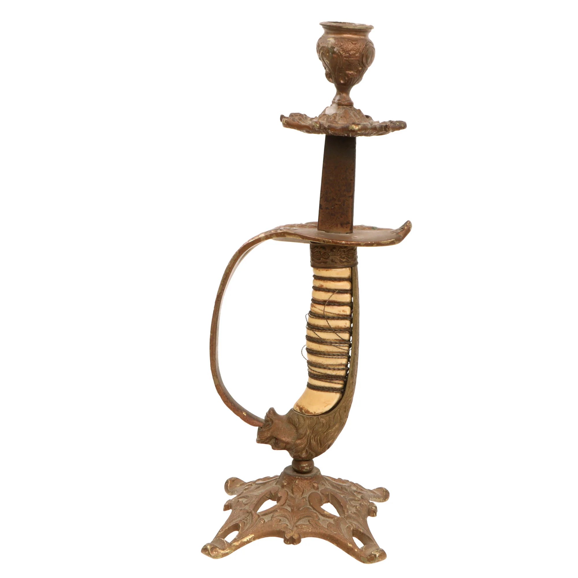 Original Imperial German WWI Kaiserliche Marine Navy Lion Head Sword Hilt Candlesticks - Set of Two — image 5