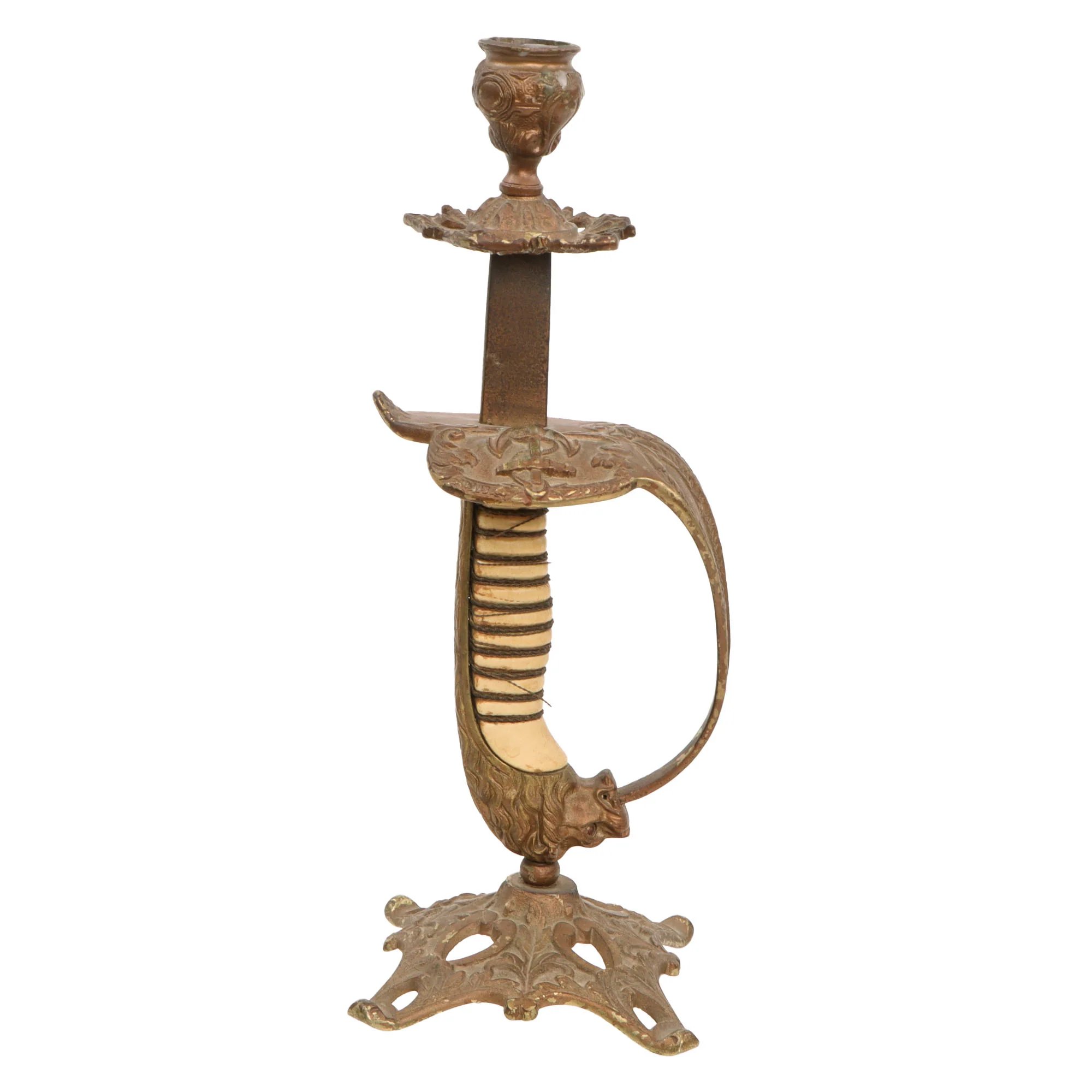 Original Imperial German WWI Kaiserliche Marine Navy Lion Head Sword Hilt Candlesticks - Set of Two — image 8