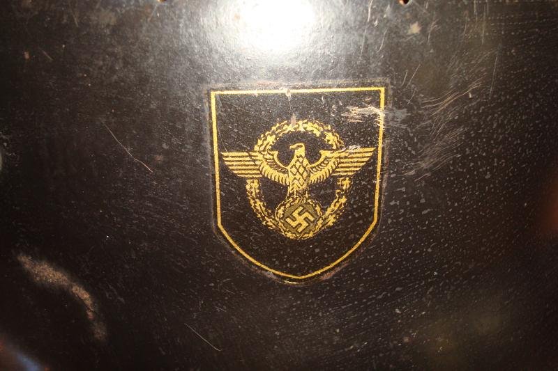 WWII GERMAN M34 DOUBLE DECAL FEUERSCHUTZPOLIZEI HELMET — image 2