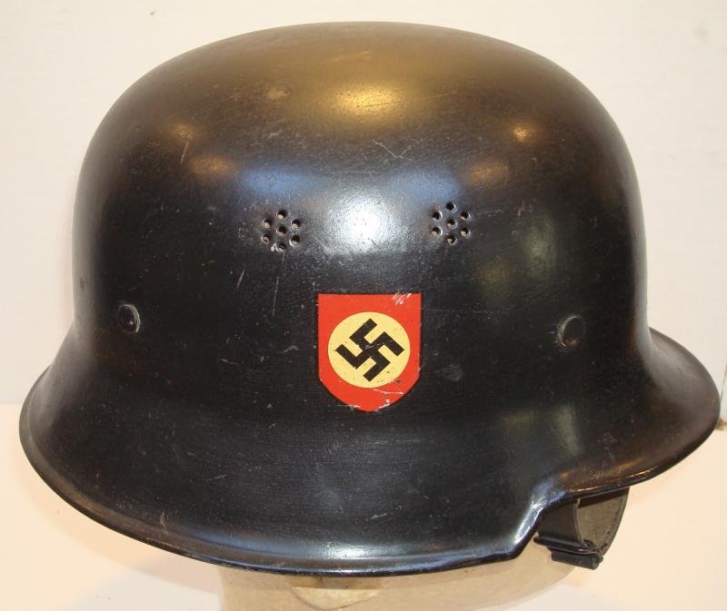 WWII GERMAN M34 DOUBLE DECAL FEUERSCHUTZPOLIZEI HELMET — image 3