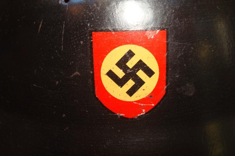 WWII GERMAN M34 DOUBLE DECAL FEUERSCHUTZPOLIZEI HELMET — image 4