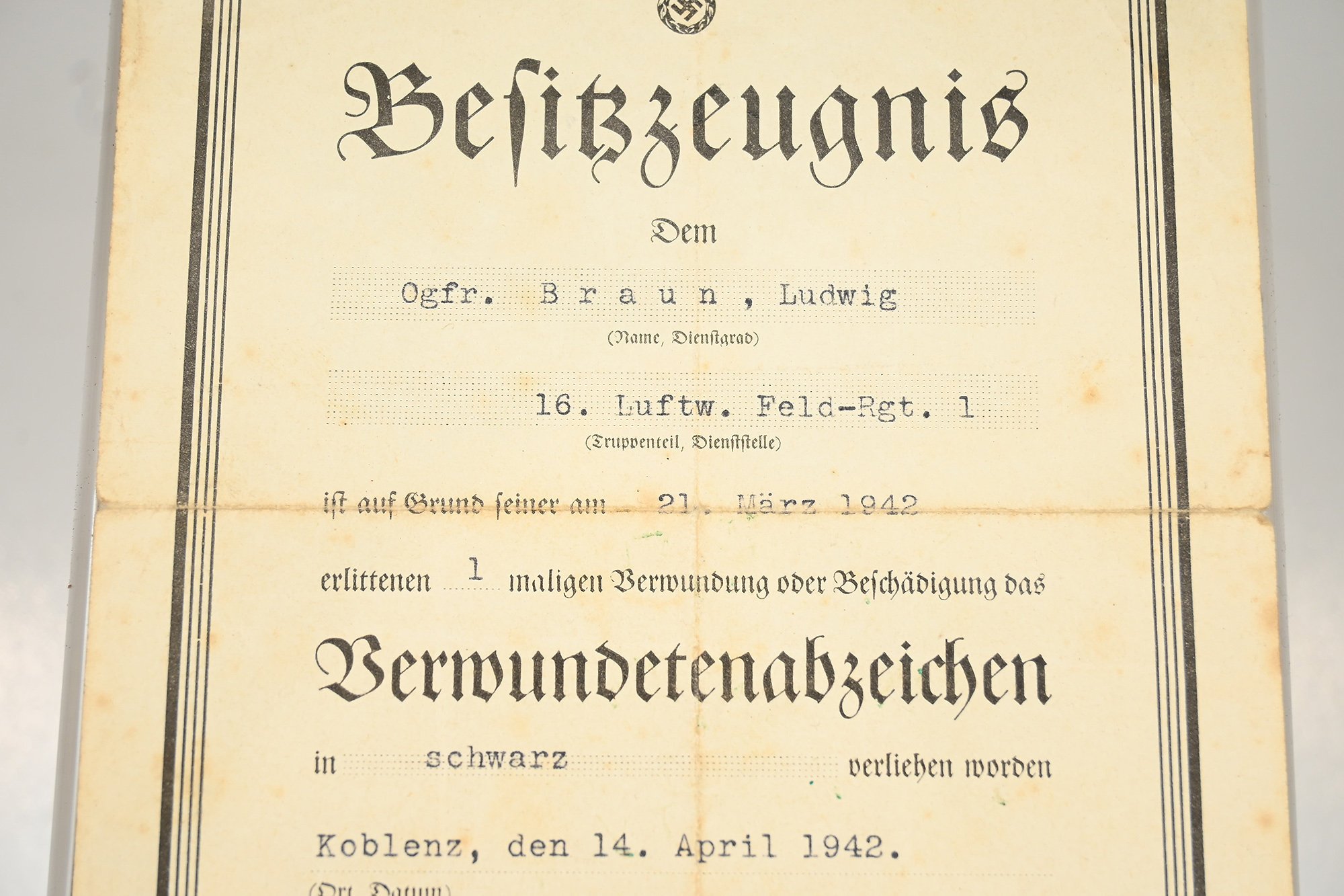 certificate of absenteeism. luftwaffe field division — image 2