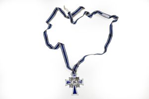 mother cross in silver with long ribbon