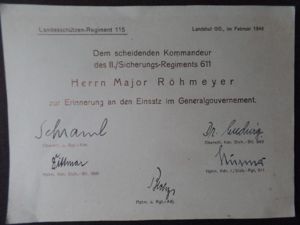 Commemorative certificate - Sicherungs Rgt.611 - Röhmeyer