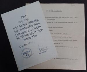 Commemorative citation - 25.Inf.Div.- Wegeli