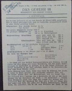 Period instruction/training card 'Das Gewehr 98'