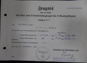 'Zeugnis' certificate of qualification -'U-Boot' Marineschule Kiel - Klein