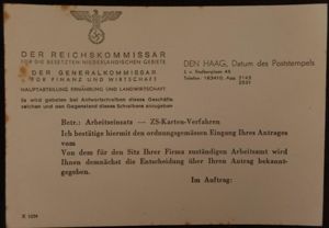 'Der Reichskommisar für die besetzten Niederlandischen Gebiete' card.