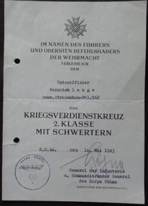 Single award document WH (Heer)Schw.Str.Bau-Btl.562 - 'Korps Höhne' - Lange