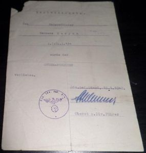 Single award document WH (Heer)Sturmabzeichen (R)A.A.134