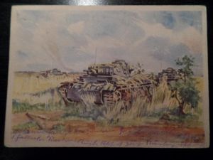 Postcard entitled: 'Getarnte Panzer' by the Kriegsberichter Hensel
