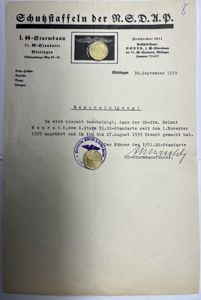 'Bescheinigung' (certification) - 51.SS-Standarte - Honrath