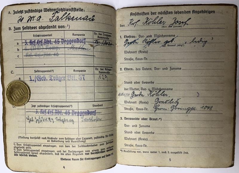 Soldbuch WH (Heer) - Geb.Träger Btl.57/270.Inf.Div. - Köhler — image 5