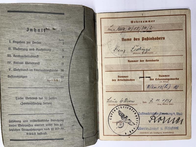Wehrpass - Luftwaffe - 'Luftnachrichten' - Fedrizzi — image 2