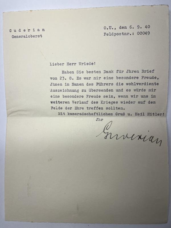 'Feldpost' letter - Heinz Guderian -1940 — image 2