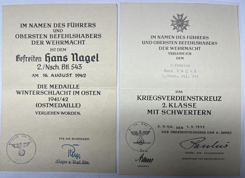 Soldbuch /award documents grouping WH (Heer) - 6.Armee - Nagel — image 3