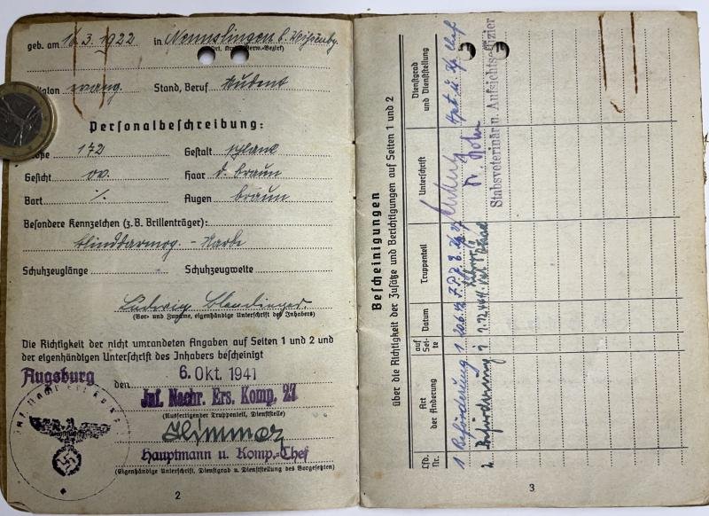 Soldbuch - WH (Heer) - 17.Pz.Div./Heeres Vet.Akademie - Blendinger — image 3