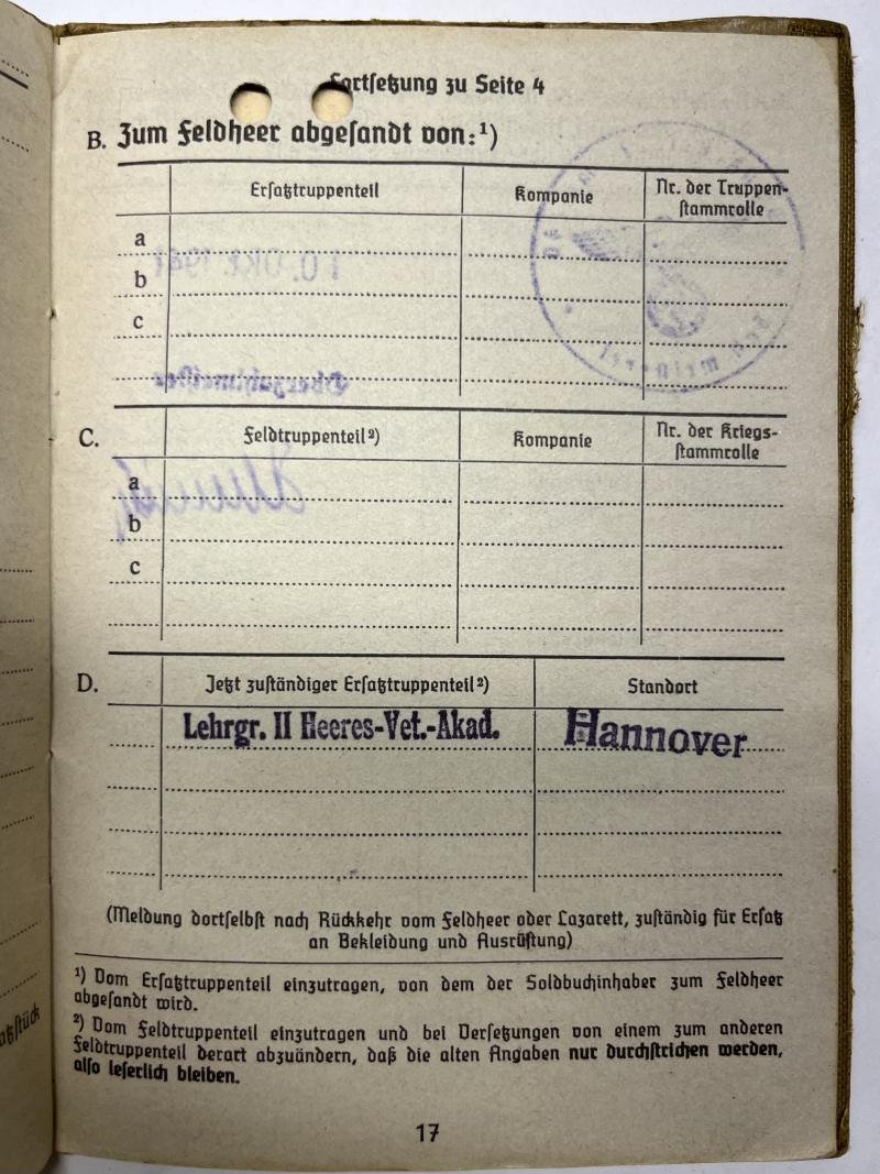 Soldbuch - WH (Heer) - 17.Pz.Div./Heeres Vet.Akademie - Blendinger — image 8
