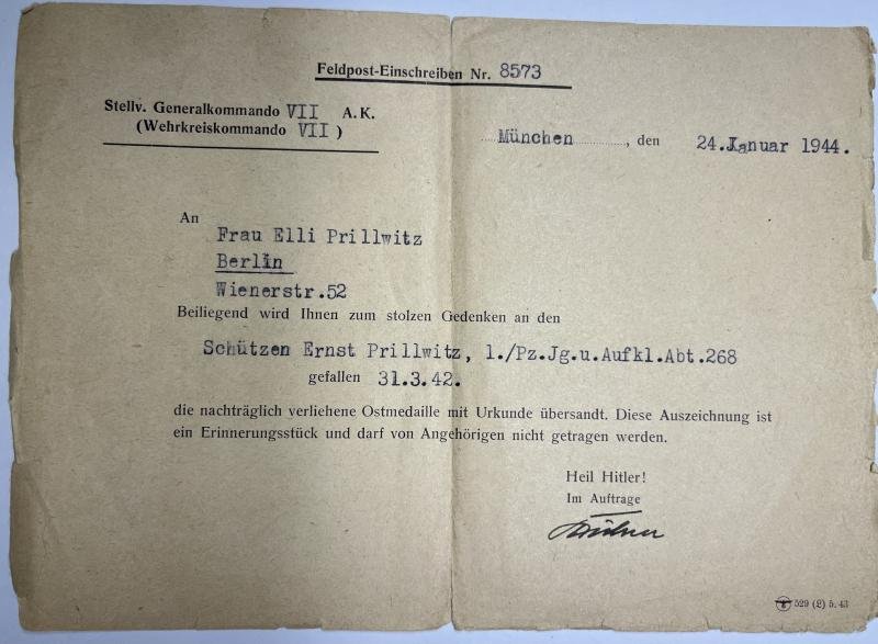 Wehrpass/citation - WH (Heer) - 268.Inf.Div. - Prillwitz — image 3