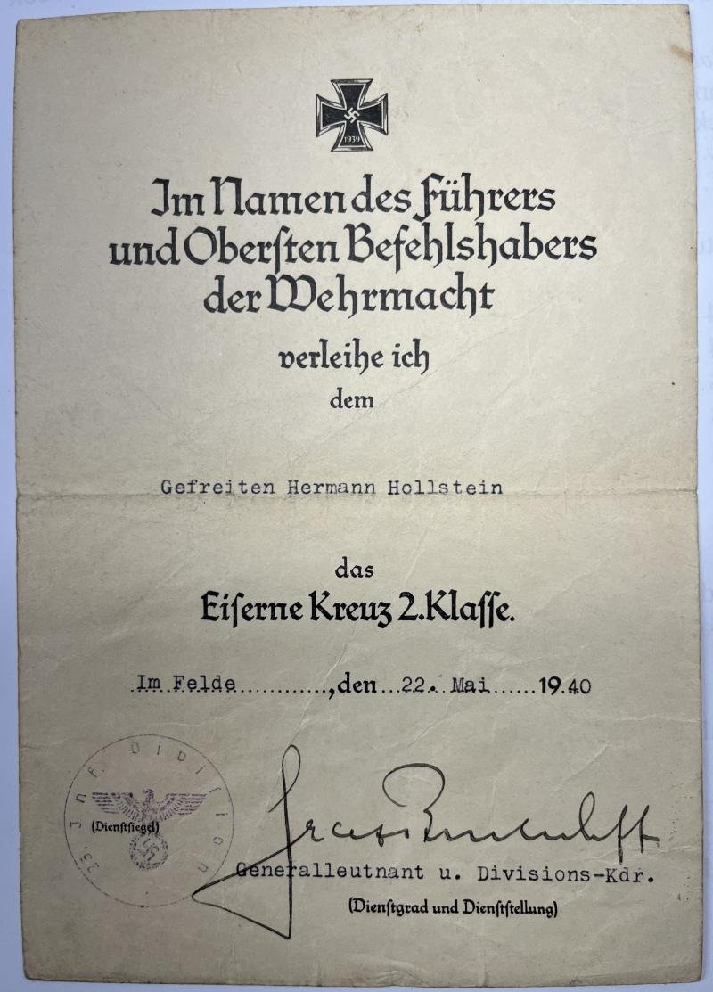 Citation - WH (Heer) - 23.Inf.Div. - Hollstein — image 2