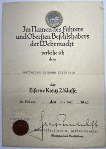 Citation - WH (Heer) - 23.Inf.Div. - Hollstein