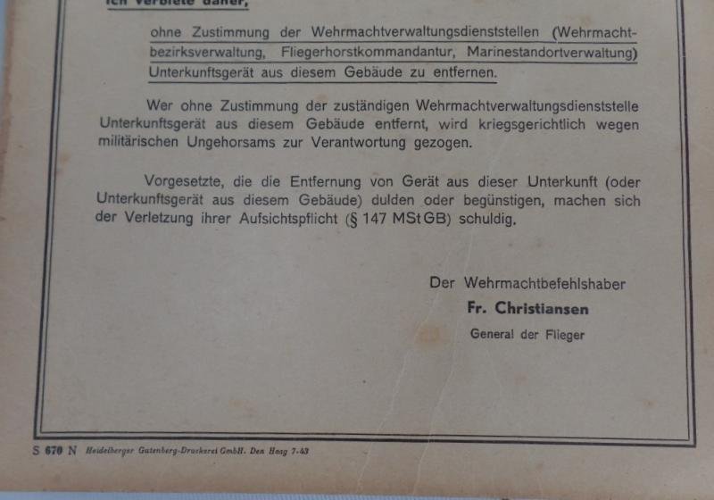 'Befehl' (order)- 'Der Wehrmachtsbefehlshaber in den Niederlanden' - 1943 — image 3