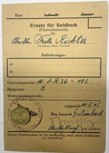 'Ersatz für Soldbuch' - WH (Heer) - Richter
