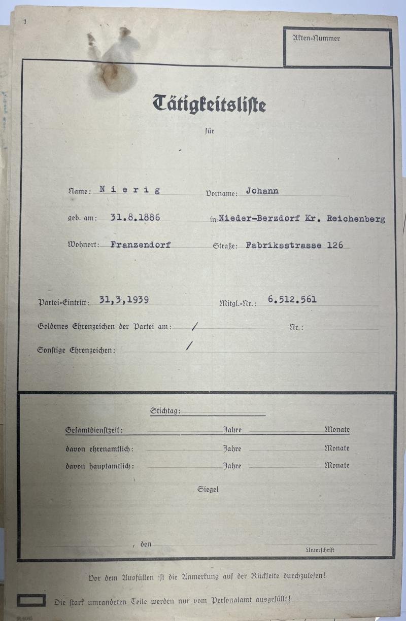 NSDAP - 'Blockleiter' file - Nierig — image 3