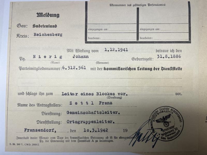 NSDAP - 'Blockleiter' file - Nierig — image 8