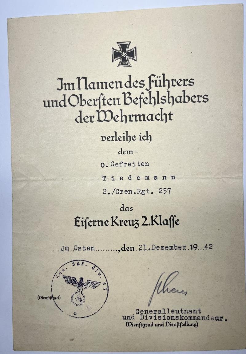 Citation - WH (Heer) - 83.Inf.Div. - Tiedemann — image 2