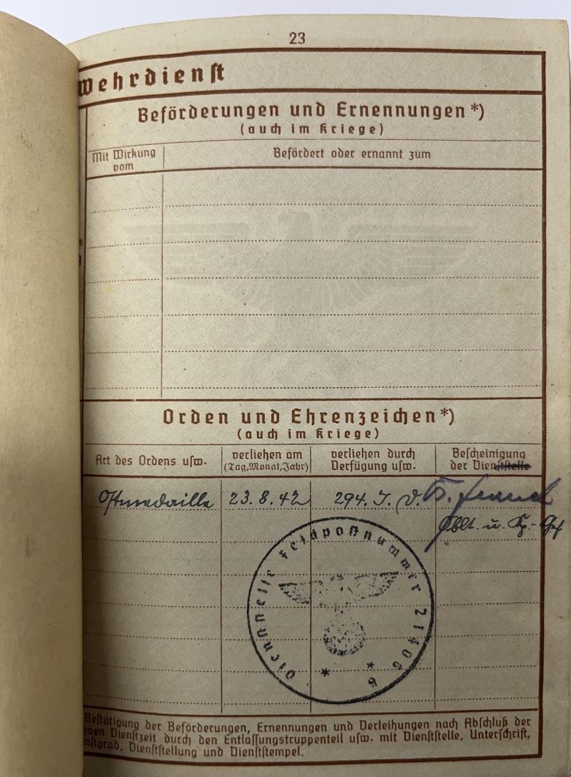 Wehrpass - WH (Heer) - 294 inf.Div.(mot) - Vogl — image 8