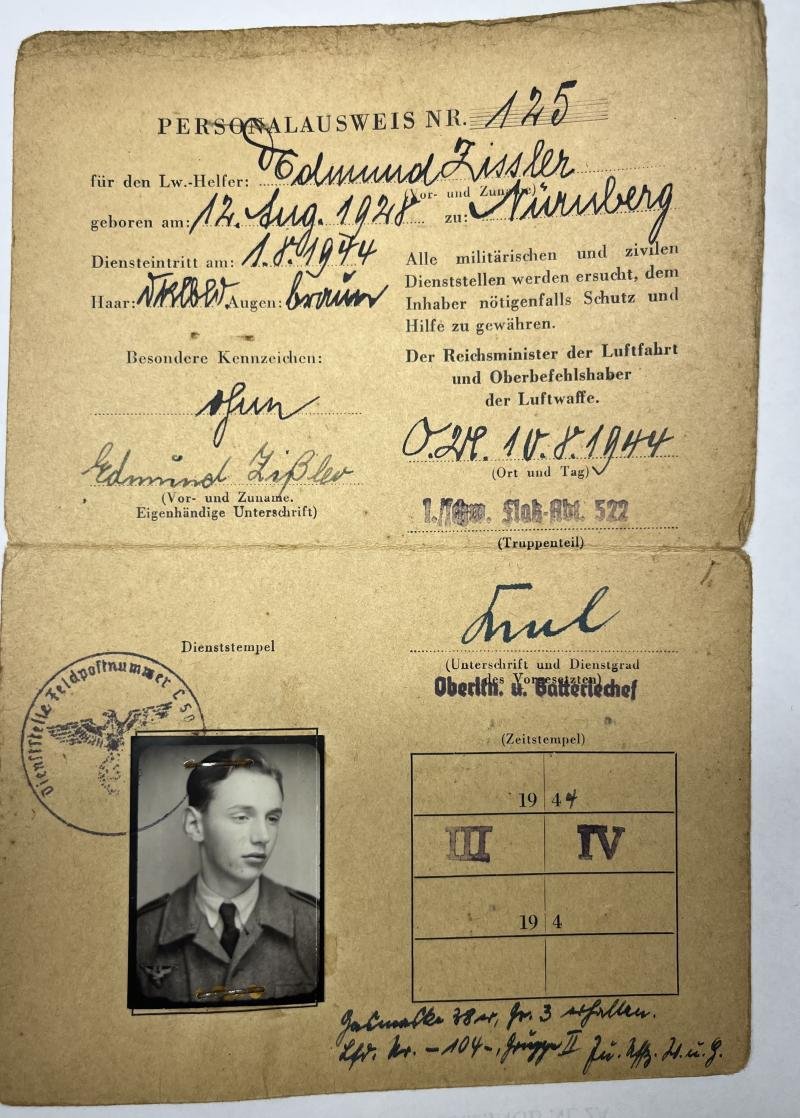'Personalbuch'/'Personalausweis' - 'Luftwaffe-Helfer' - Zissler — image 2