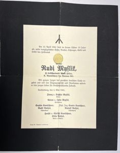 Death card/certificate - 'SS-Leibstandarte A.H.' - Myslik