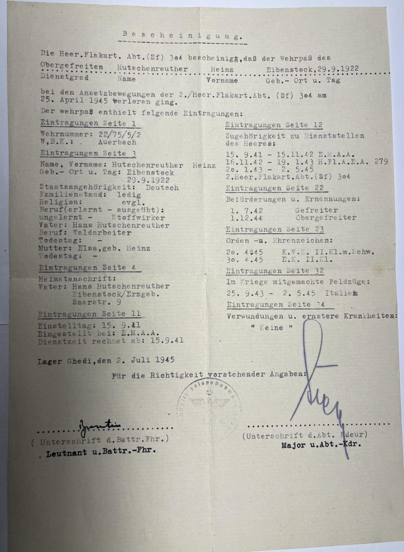 Citation grouping - WH (Heer) - 26.Pz.Div. - Italy - Hutschenreuter — image 2