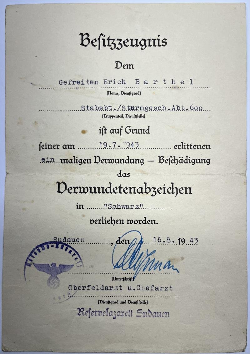 Soldbuch / citation /photos - WH (Heer) - Stug.Brig.600 / Stug.Brig.210 - Barthel — image 3