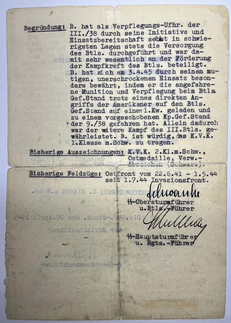 'Waffen-SS' citation set - Pz.Gren.Rgt.38 / 17.SS-Pz.Gren.Div.'Götz von Berlichingen' - Ballnus — image 4