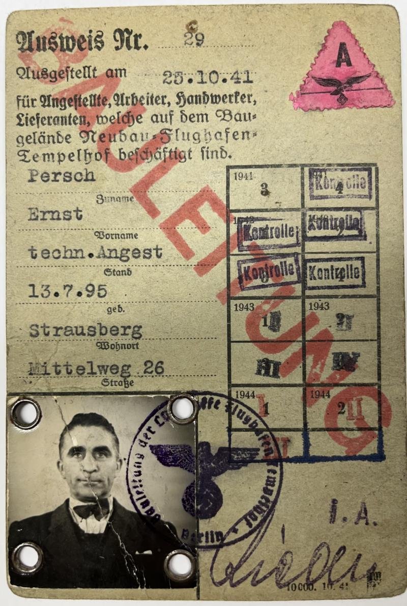 Soldbuch/I.D. - WH (Heer) - Fliegerhorstkomp.16/VII/ Bauleitung Tempelhof - Persch — image 2