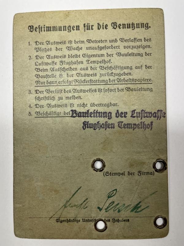 Soldbuch/I.D. - WH (Heer) - Fliegerhorstkomp.16/VII/ Bauleitung Tempelhof - Persch — image 3