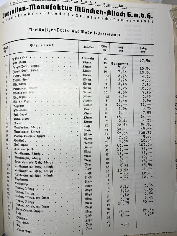 'Allach pozelllan' list - 1938/39 - reprint — image 8
