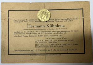 Death notice - Luftwaffen-Feld-Einheit - Holland 1944 -Kühnlenz