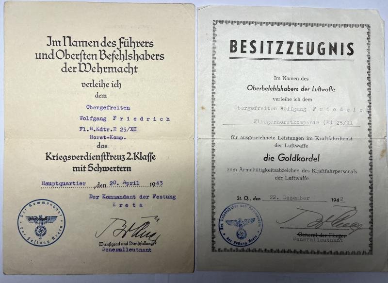 Citation set/drivers license - Luftwaffe - Fliegerhorst Kommandantur E 25/XI -'Festung Kreta' - Friedrich — image 2